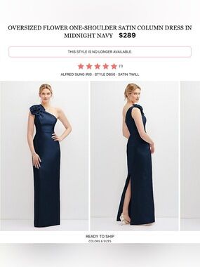 Alfred Sung Midnight Navy One-Shoulder Satin Column Dress